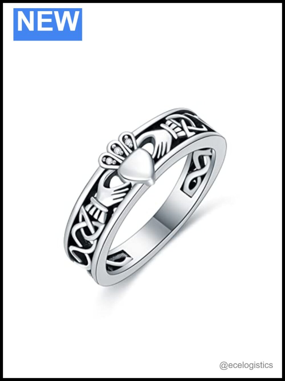 925 Sterling Silver Claddagh Ring Zircon Irish Band Women Men
